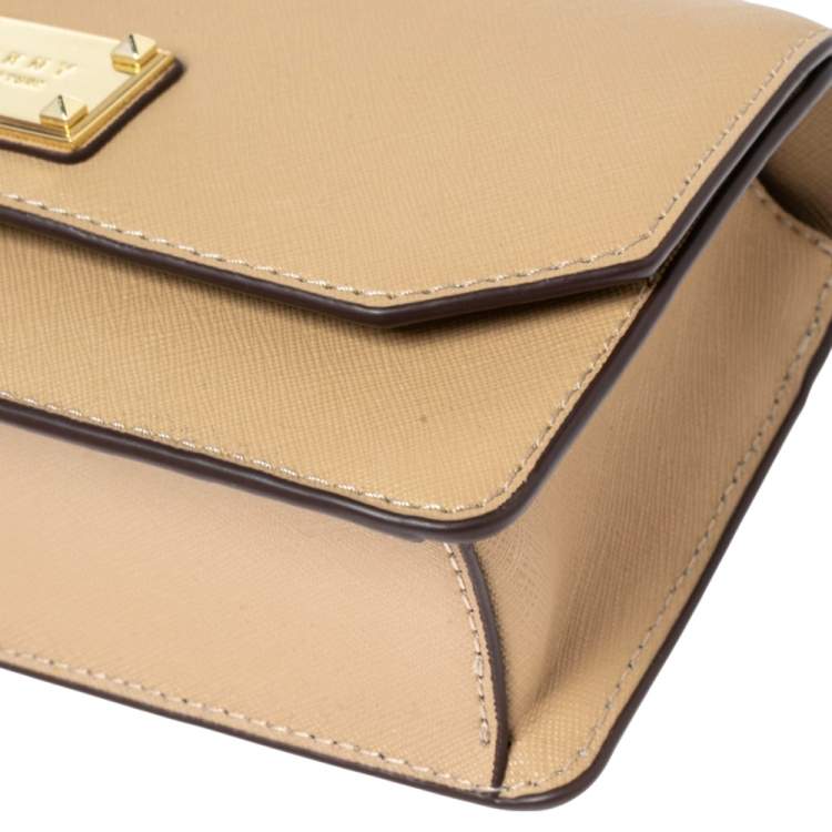 Pre Owned Dkny Beige Leather Small Perla Top Handle Bag