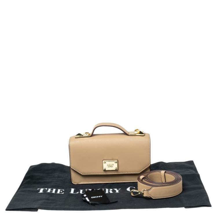 Pre Owned Dkny Beige Leather Small Perla Top Handle Bag