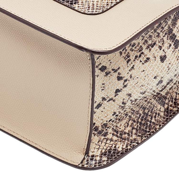 Pre Owned DKNY Beige Leather And Python Effect Leather Bryant Top-Zip Tote