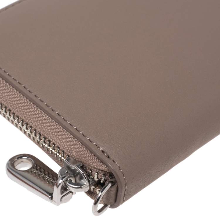 Pre Owned DKNY Taupe Leather Zip Around Wristlet Wallet