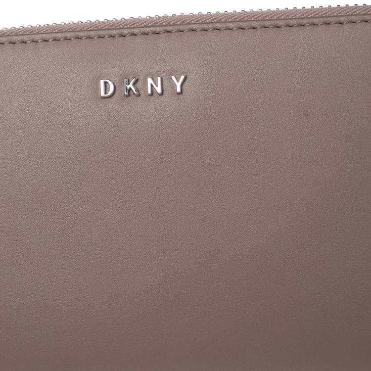 Pre Owned DKNY Taupe Leather Zip Around Wristlet Wallet