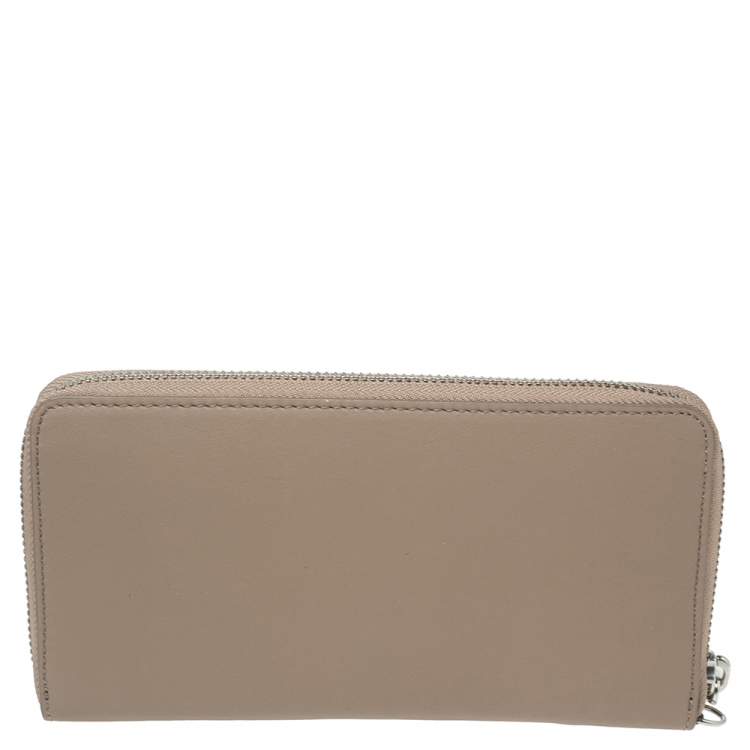 Pre Owned DKNY Taupe Leather Zip Around Wristlet Wallet