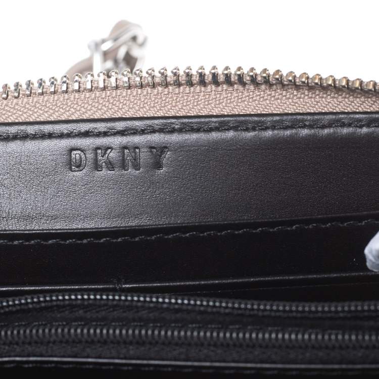 Pre Owned DKNY Taupe Leather Zip Around Wristlet Wallet