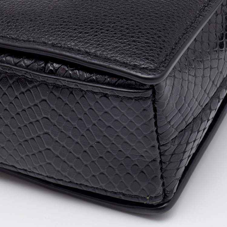 Pre Owned DKNY Black Snake Embossed and Leather Clara Crossbody Bag