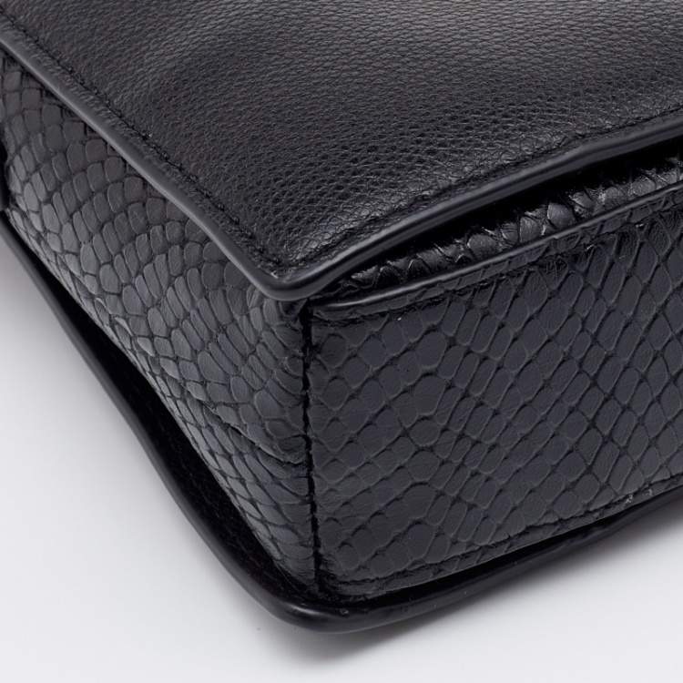Pre Owned DKNY Black Snake Embossed and Leather Clara Crossbody Bag