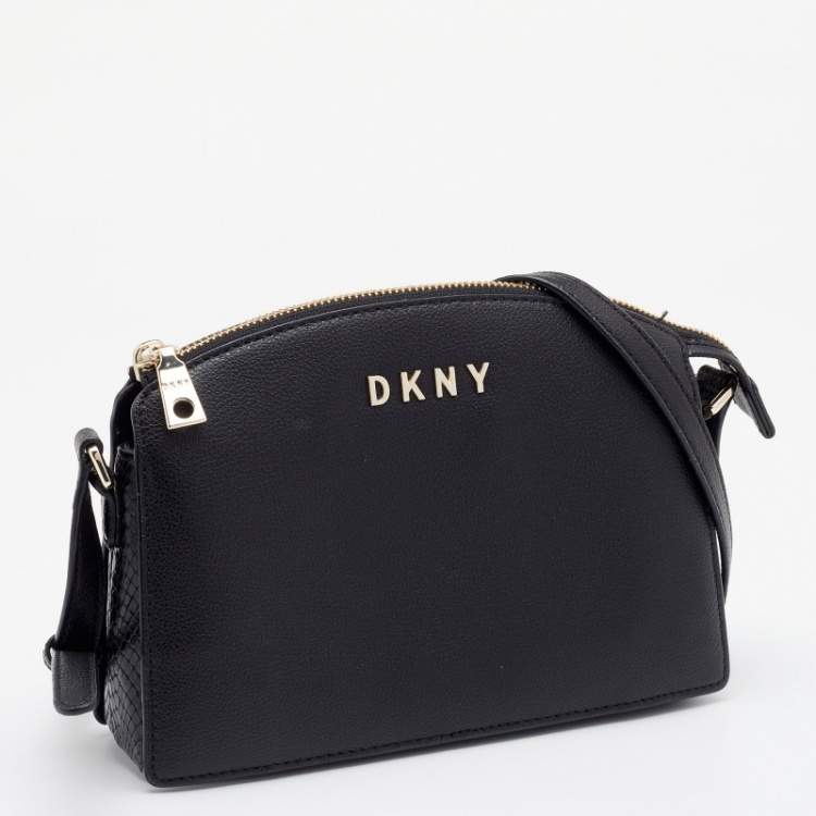 Pre Owned DKNY Black Snake Embossed and Leather Clara Crossbody Bag
