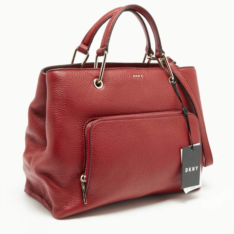 مملوكة مسبقًا DKNY Red Leather Bryant Park Front Pocket Tote