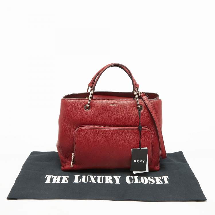 مملوكة مسبقًا DKNY Red Leather Bryant Park Front Pocket Tote
