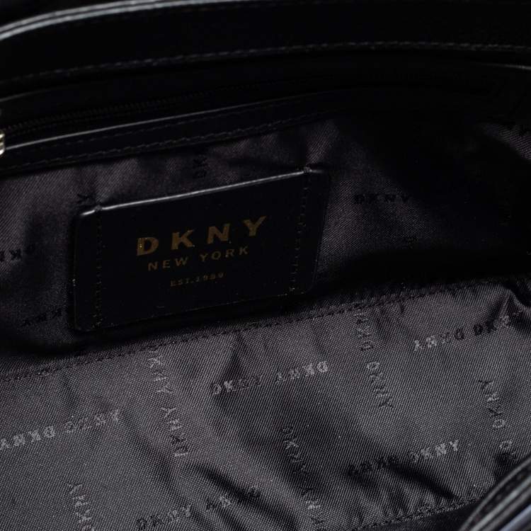 Pre Owned DKNY Black Snakeskin Embossed And Leather Clara Flap Shoulder Bag