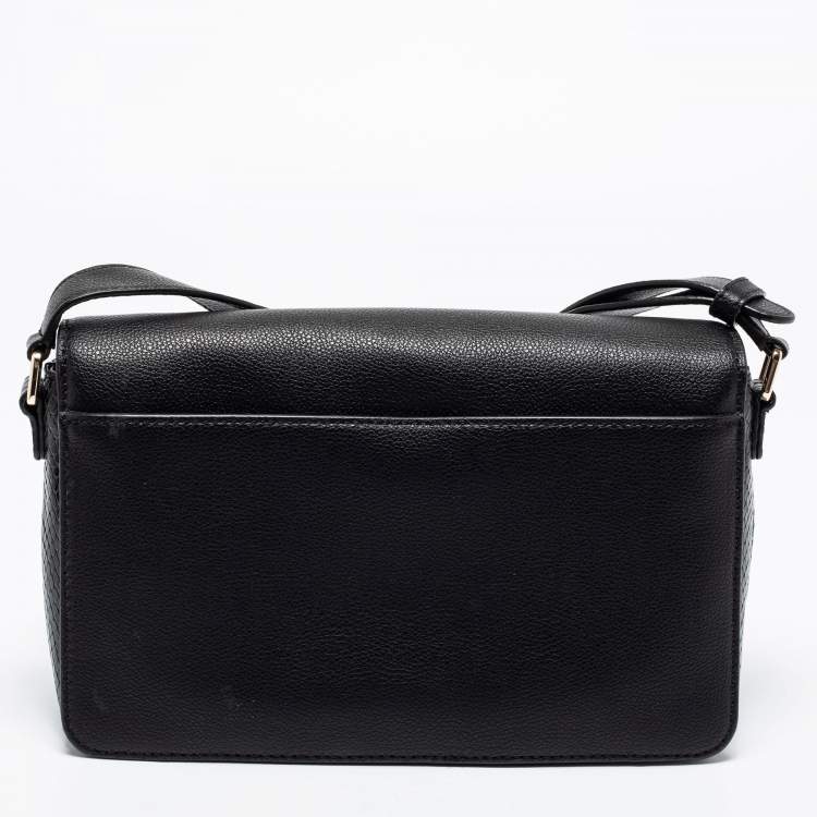 Pre Owned DKNY Black Snakeskin Embossed And Leather Clara Flap Shoulder Bag