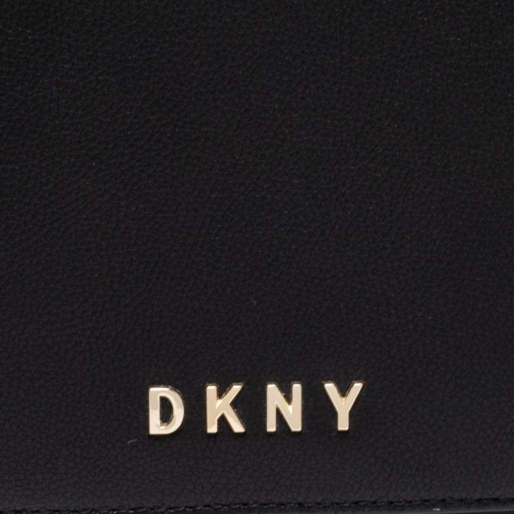 Pre Owned DKNY Black Snakeskin Embossed And Leather Clara Flap Shoulder Bag