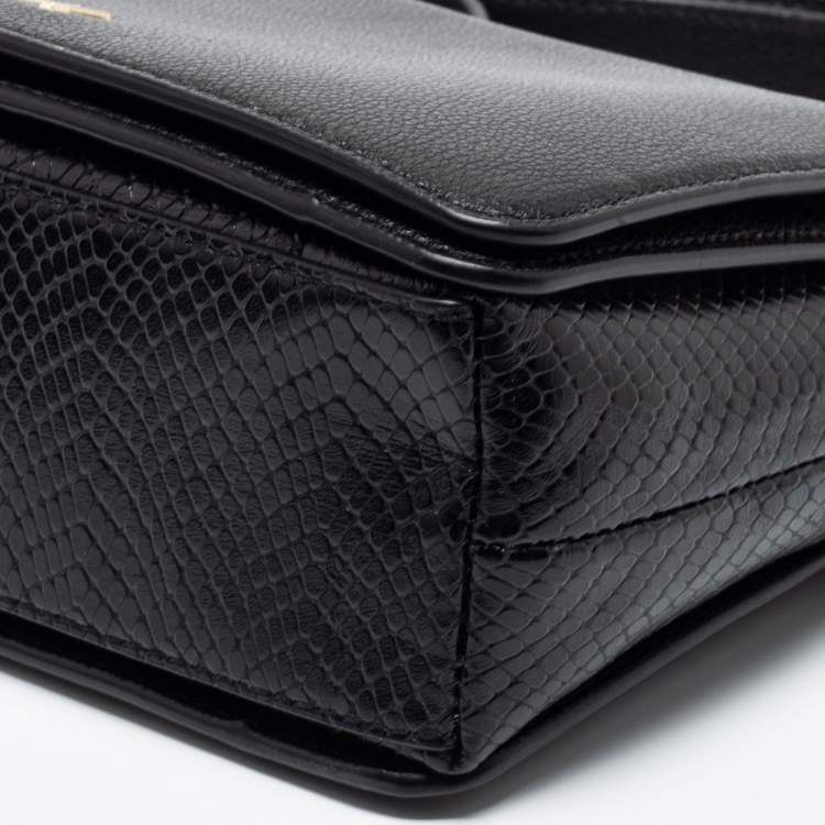Pre Owned DKNY Black Snakeskin Embossed And Leather Clara Flap Shoulder Bag