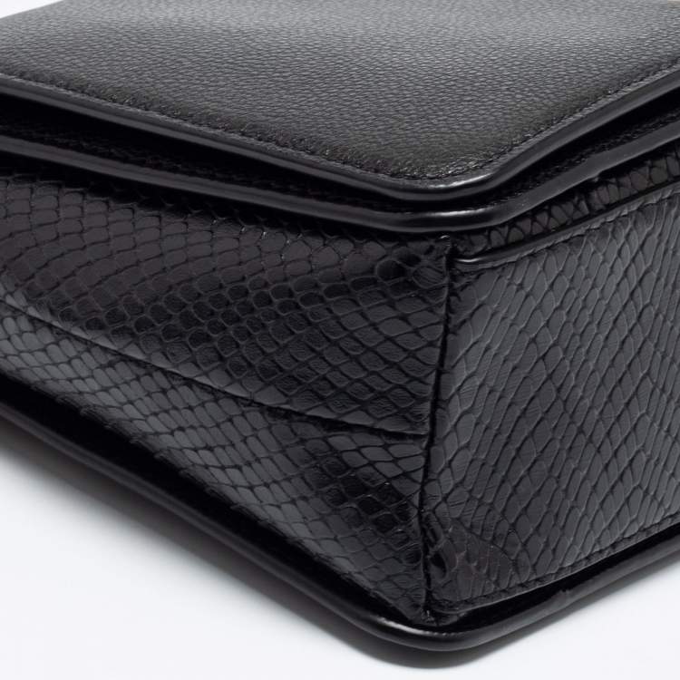 Pre Owned DKNY Black Snakeskin Embossed And Leather Clara Flap Shoulder Bag