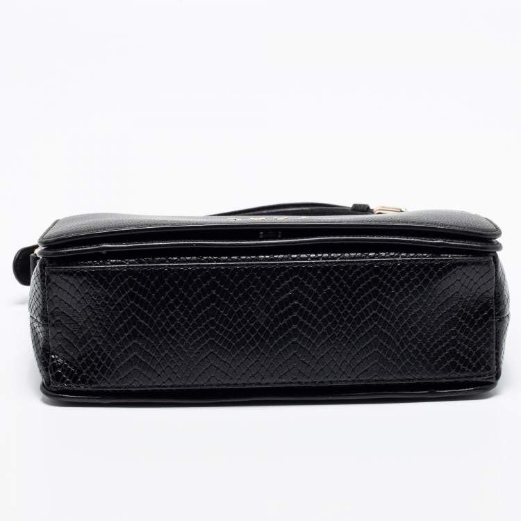 Pre Owned DKNY Black Snakeskin Embossed And Leather Clara Flap Shoulder Bag