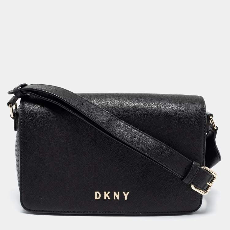 Pre Owned DKNY Black Snakeskin Embossed And Leather Clara Flap Shoulder Bag