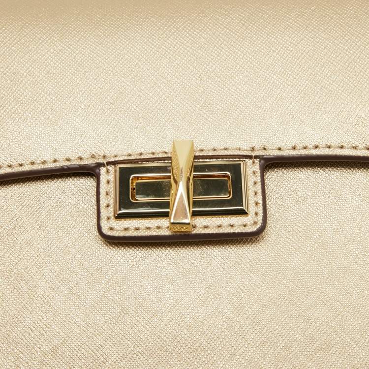 Pre Owned DKNY Metallic Gold Leather Mini Jojo Top Handle Bag