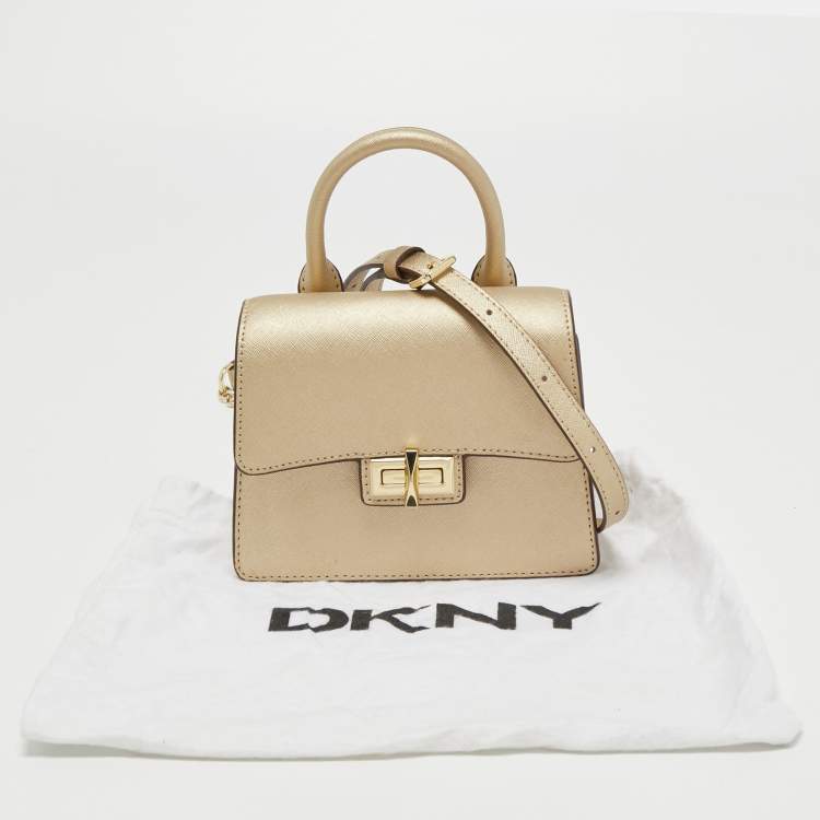 Pre Owned DKNY Metallic Gold Leather Mini Jojo Top Handle Bag