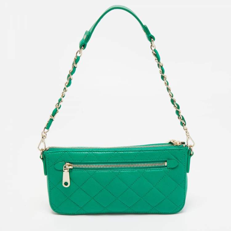Pre Owned Dkny Green Quilted Leather Zip Convertible Crossbody Bag