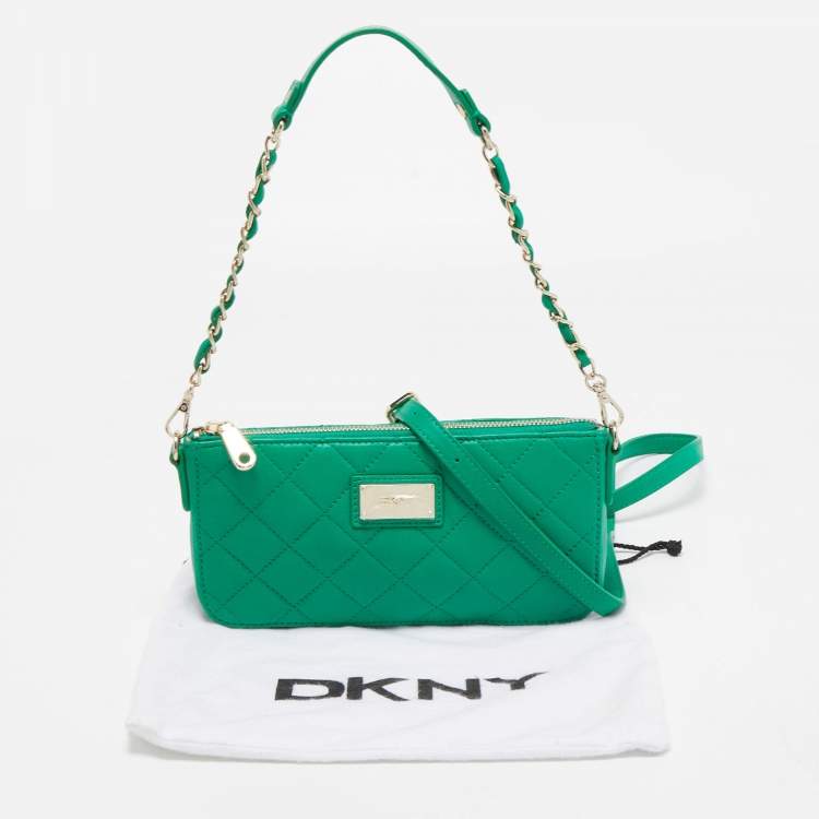 Pre Owned Dkny Green Quilted Leather Zip Convertible Crossbody Bag