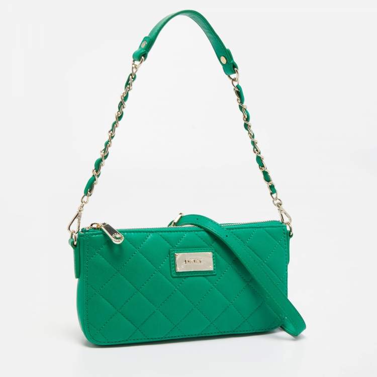 Pre Owned Dkny Green Quilted Leather Zip Convertible Crossbody Bag