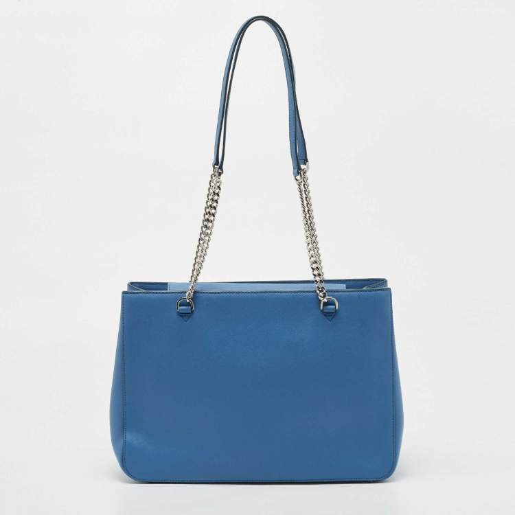 Pre Owned DKNY Blue Leather Bryant Park Chain Tote