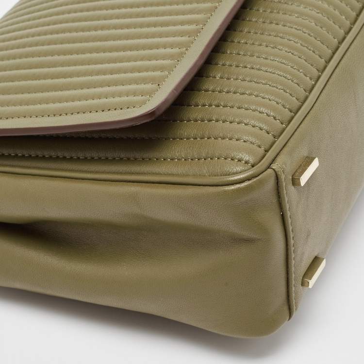 Pre Owned  DKNY Olive Green Pinstripe Quilted Leather Large Gansevoort Top Handle Bag 