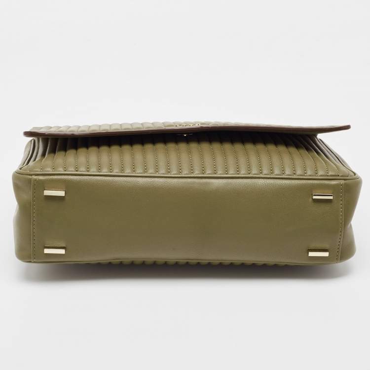 Pre Owned  DKNY Olive Green Pinstripe Quilted Leather Large Gansevoort Top Handle Bag 