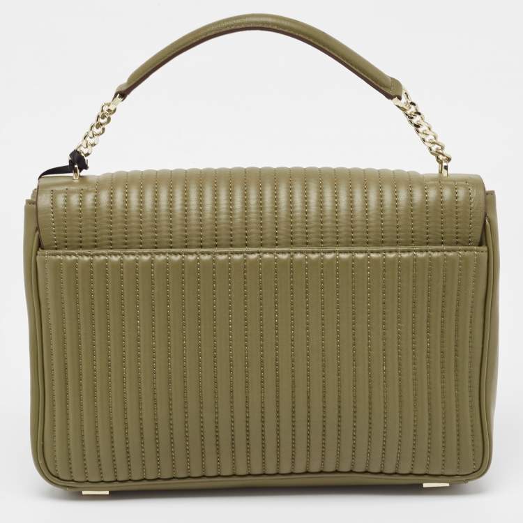 Pre Owned  DKNY Olive Green Pinstripe Quilted Leather Large Gansevoort Top Handle Bag 