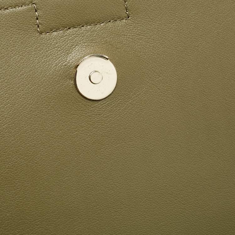 Pre Owned  DKNY Olive Green Pinstripe Quilted Leather Large Gansevoort Top Handle Bag 