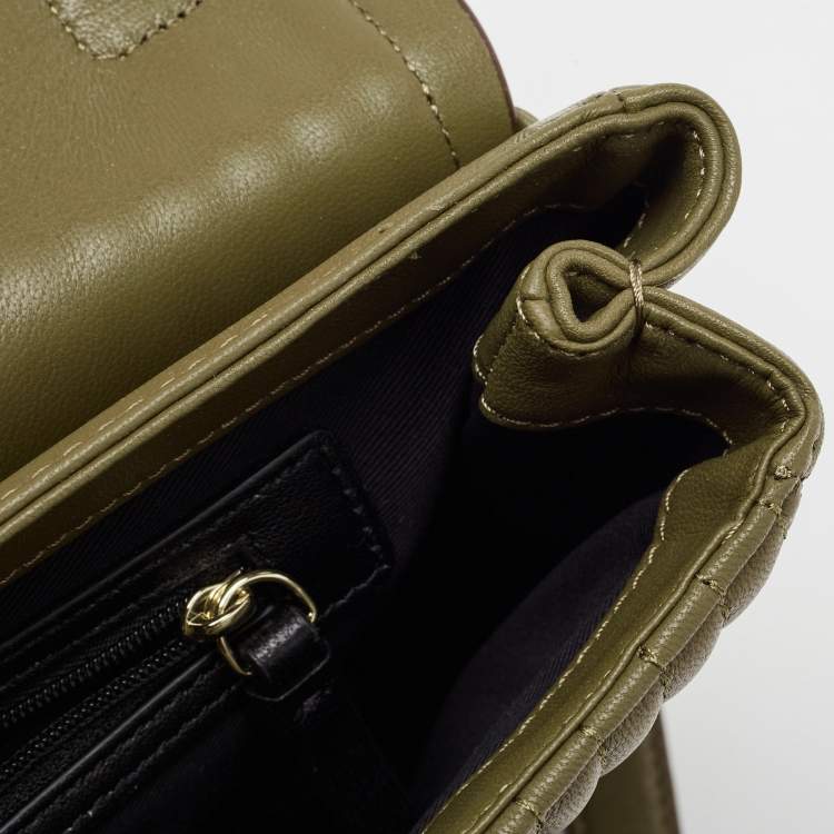 Pre Owned  DKNY Olive Green Pinstripe Quilted Leather Large Gansevoort Top Handle Bag 