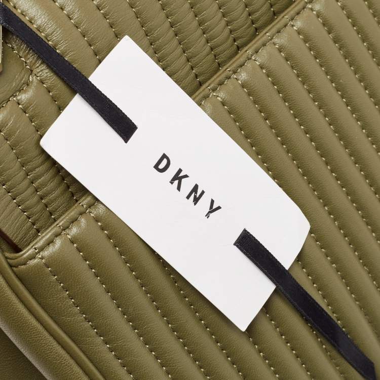 Pre Owned  DKNY Olive Green Pinstripe Quilted Leather Large Gansevoort Top Handle Bag 