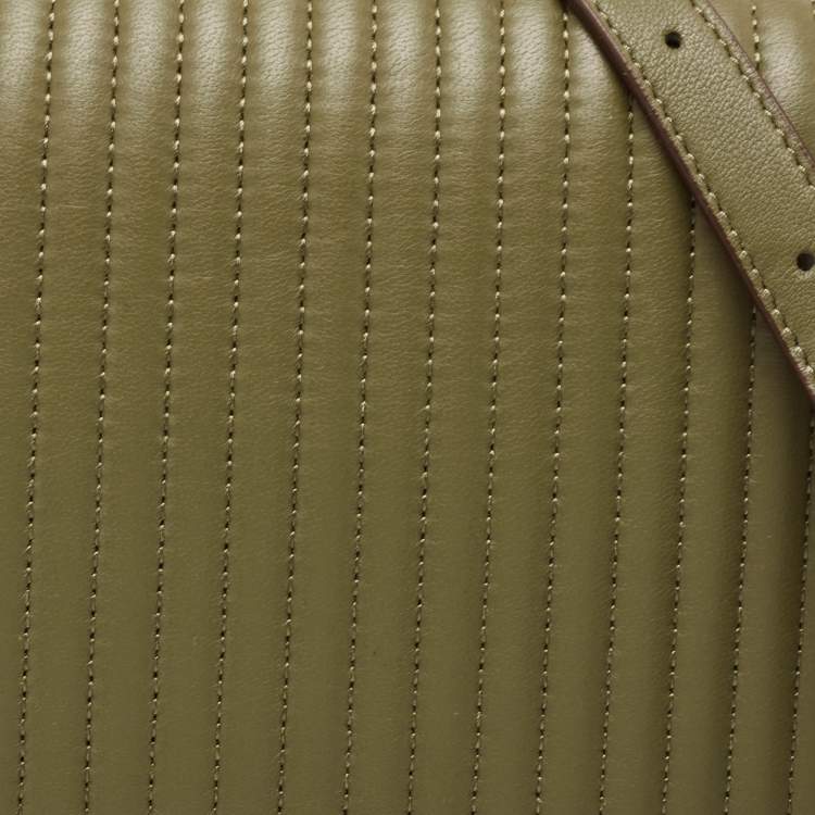 Pre Owned  DKNY Olive Green Pinstripe Quilted Leather Large Gansevoort Top Handle Bag 