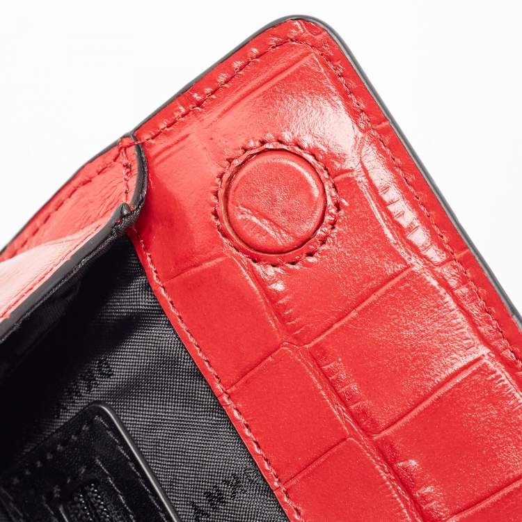 Pre Owned DKNY Red Croc Embossed Leather Cooper Top Handle Bag