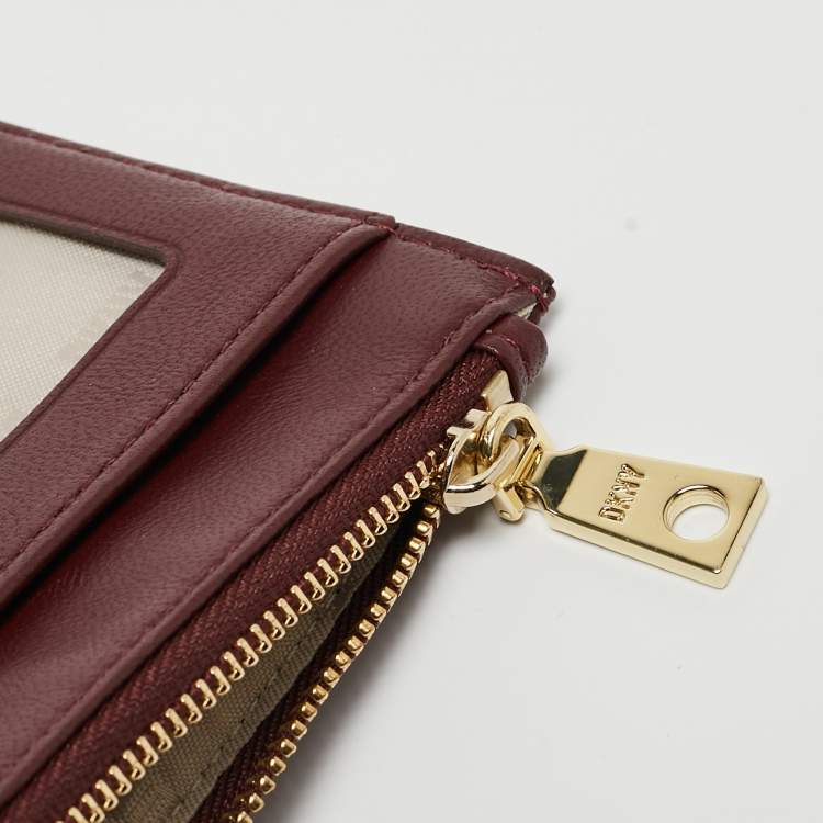 Pre Owned DKNY Burgundy Signature Embossed Leather Catherine Key Card Case