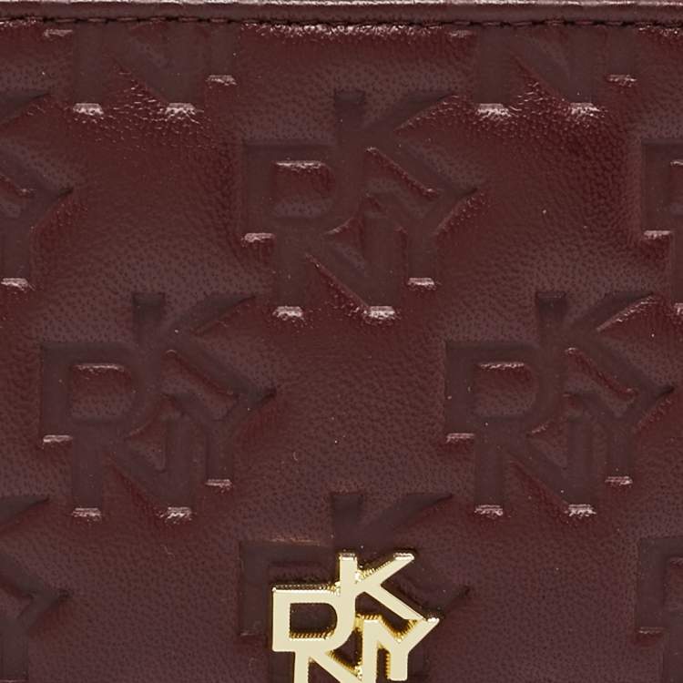 Pre Owned DKNY Burgundy Signature Embossed Leather Catherine Key Card Case