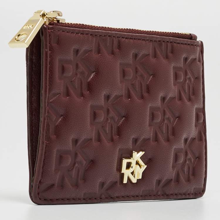 Pre Owned DKNY Burgundy Signature Embossed Leather Catherine Key Card Case