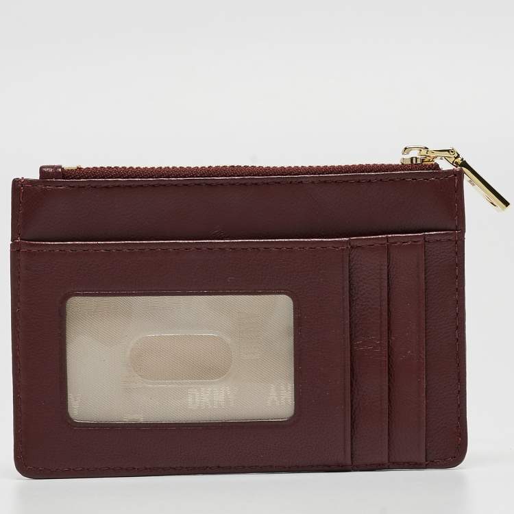 Pre Owned DKNY Burgundy Signature Embossed Leather Catherine Key Card Case