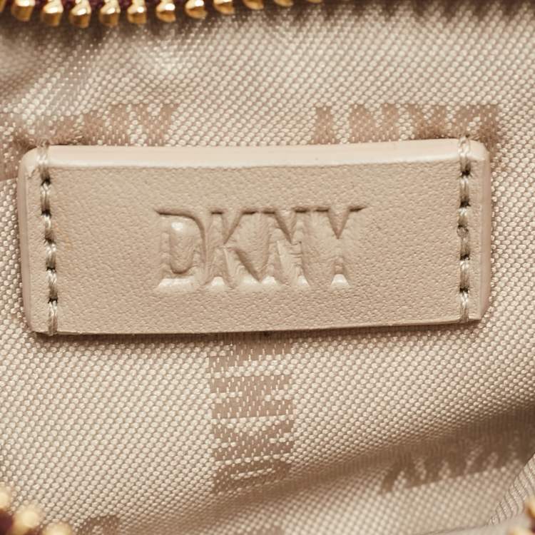 Pre Owned DKNY Burgundy Signature Embossed Leather Catherine Key Card Case