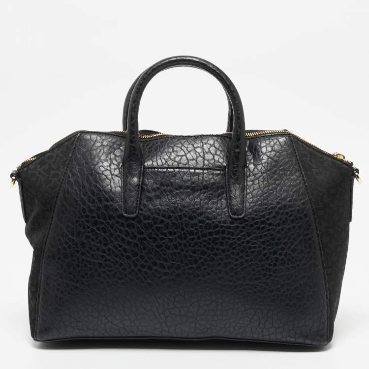 Pre Owned DKNY Black Signature Canvas and Leather Ewen Studded Satchel