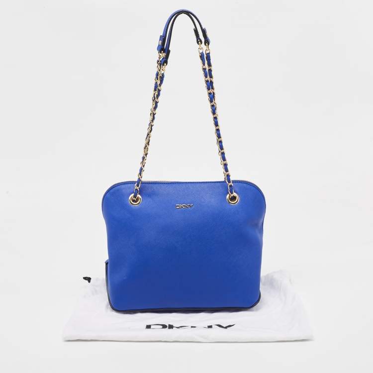 Pre Owned Dkny Blue Saffiano Leather Dome Shoulder Bag