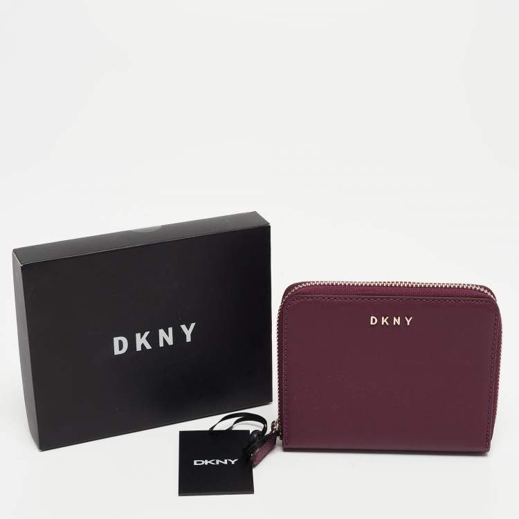Pre Owned DKNY Burgundy Leather Vela Zip Around Wallet