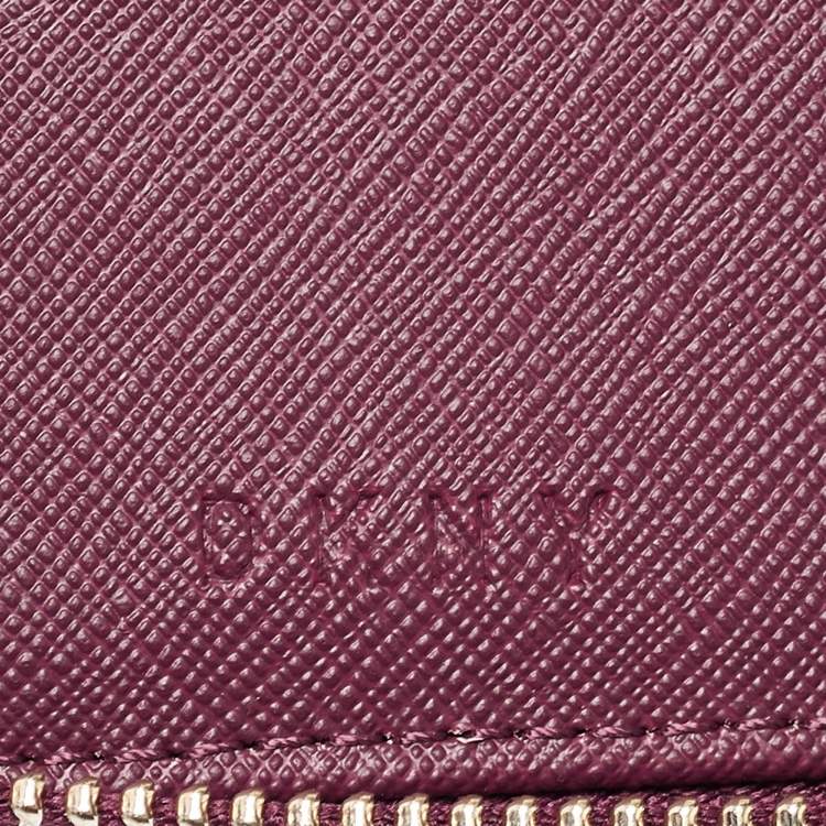 Pre Owned DKNY Burgundy Leather Vela Zip Around Wallet
