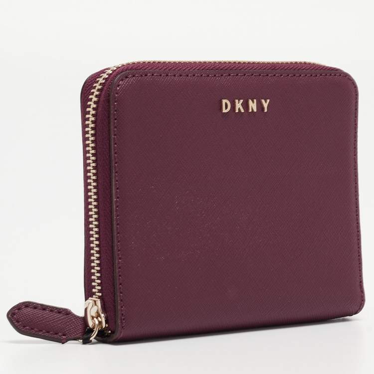 Pre Owned DKNY Burgundy Leather Vela Zip Around Wallet