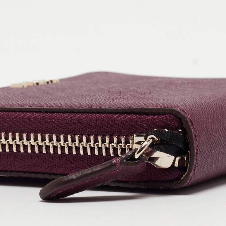 Pre Owned DKNY Burgundy Leather Vela Zip Around Wallet