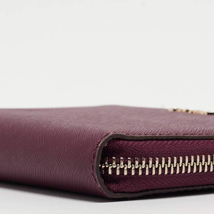 Pre Owned DKNY Burgundy Leather Vela Zip Around Wallet