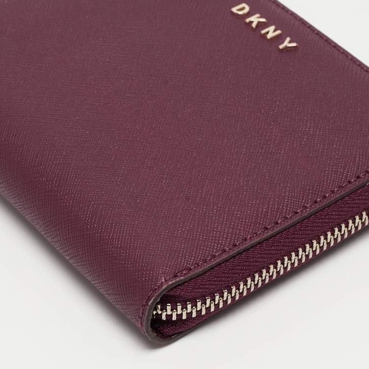 Pre Owned DKNY Burgundy Leather Vela Zip Around Wallet