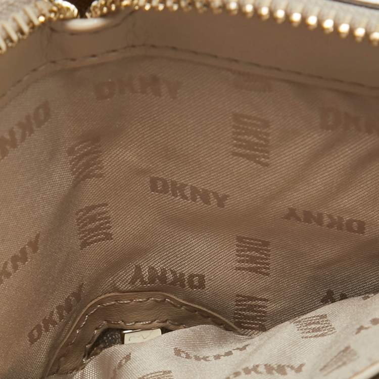 Pre Owned DKNY Beige/Brown Signature Coated Canvas and Leather Vela Zip Around Wallet