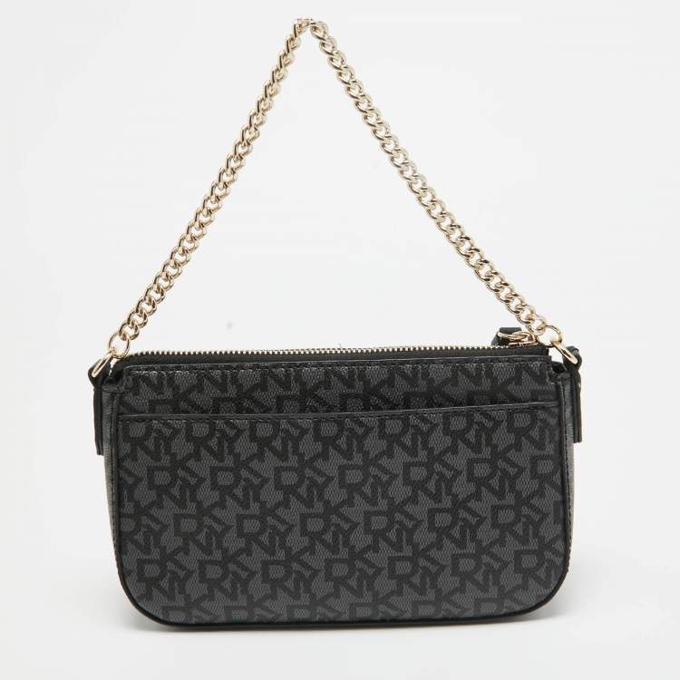 Pre Owned Dkny Black Signature Coated Canvas and Leather Bryant Park Crossbody Bag