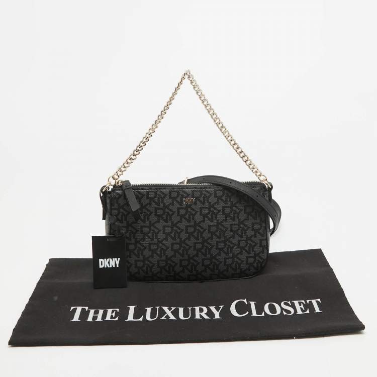Pre Owned Dkny Black Signature Coated Canvas and Leather Bryant Park Crossbody Bag