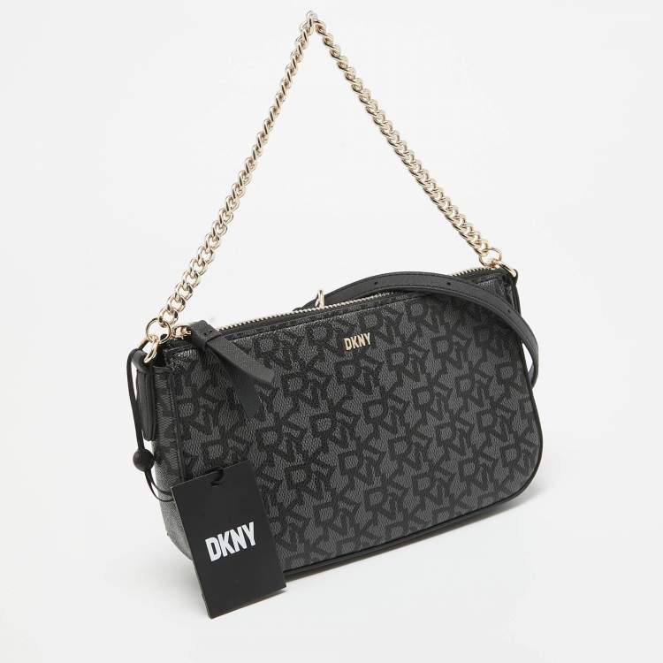 Pre Owned Dkny Black Signature Coated Canvas and Leather Bryant Park Crossbody Bag